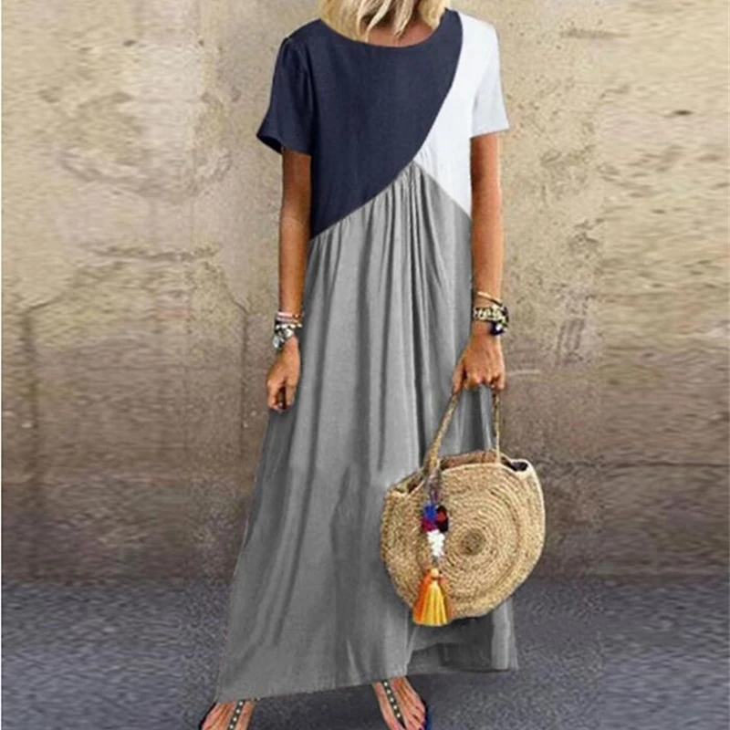 

Large women's dress, beach casual, loose, with colored trim, 2021