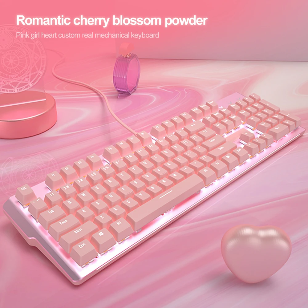 onikuma pink gaming keyboard with 104 keys mechanical keyboard blueredblack switch for laptop and computer free global shipping