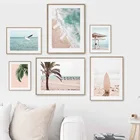 Доска для серфинга, пальма, Чайка, океан, природа, настенная живопись на холсте, скандинавские постеры и принты, настенные картины для декора гостиной