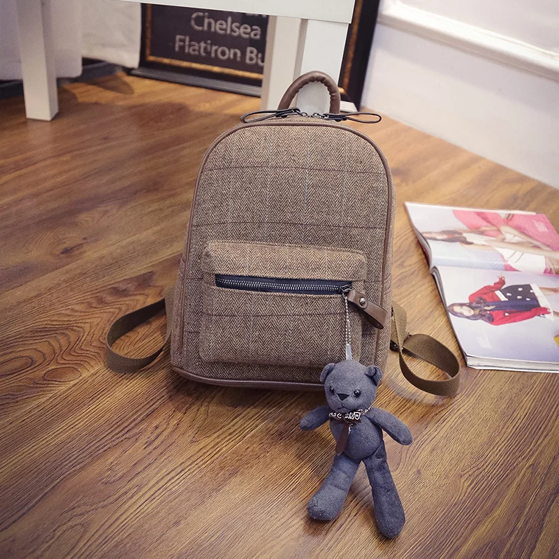 Khaki Backpack Шерстяной тканевый женский рюкзак в английском стиле, шерстяной школьный рюкзак Mochila, модные сумки для девушек, роскошные сумки для девочек, новинка года, осень - Цвет: Khaki Backpack