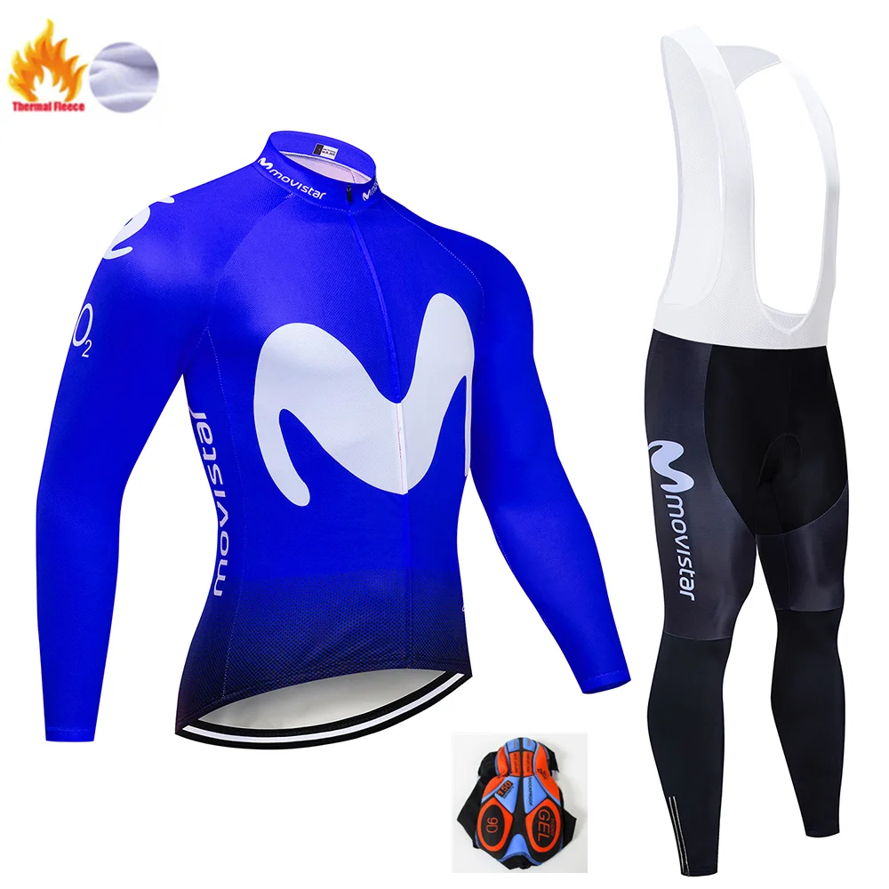 Winter Cycling Suit Флуоресцентный Movistar зимний термальный флисовый велосипедный комплект велосипедная Одежда MTB велосипедная одежда Велоспорт Джерси Набор Майо Ropa Ciclismo - Цвет: Winter Cycling Suit