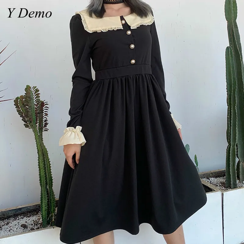 Осень с длинным рукавом темно-Черное женское кружевное Повседневное платье