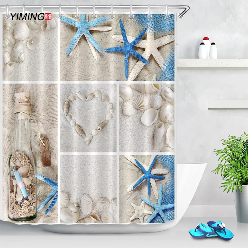 3D пляжные оконном проеме Пляжный Пейзаж печать занавеска для ванной из