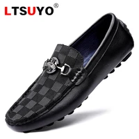 mens leather small bee peas shoes fashionable high end brand driving shoes soft sole soft surface casual leather shoes