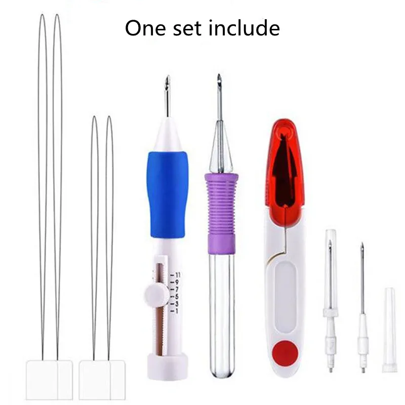 

3 Needles 2 Threaders Craft Tool Punch Needle Set 3 Size Punch Needle Set Embroidery Stitching Craft Tool for DIY Sewing