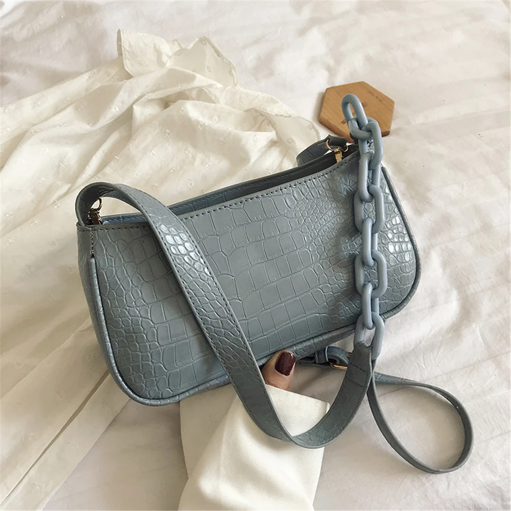 

2020 Women's Bag Trend Crocodile Pattern Luxury Female PU Shoulder Handbag Alligator Zipper Solid Color Woman Bolsas De Mujer