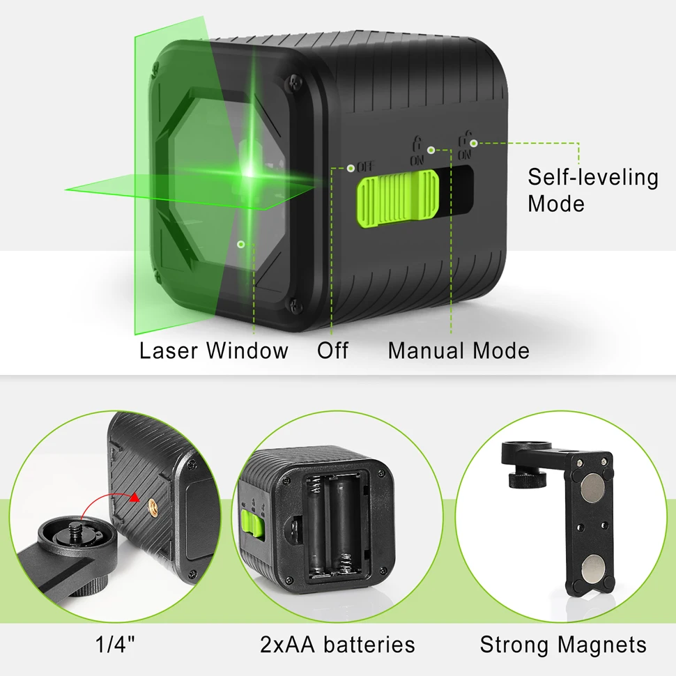 Clubiona 2 линии Портативный лазерный нивелир самовыравнивания зеленый луч
