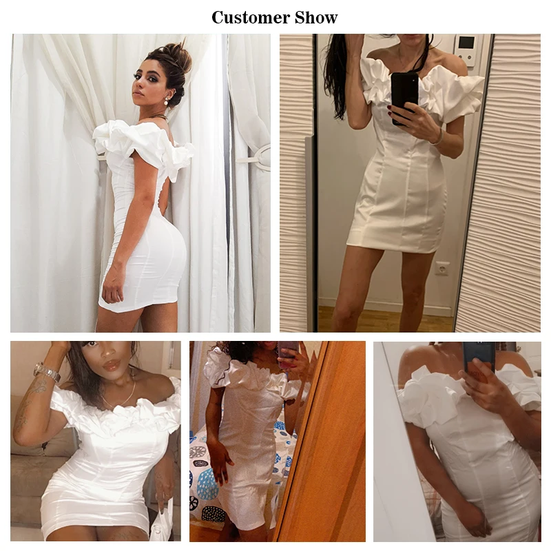 Женское атласное платье с рюшами Feditch Белое Облегающее Платье открытой спиной