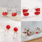 Симпатичные рождественские серьги-гвоздики для женщин Стразы снежинки Лось серьги с цирконом украшения для ушей рождественские подарки новогодний декор 2022