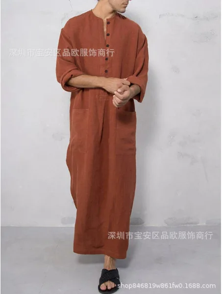 

2020 Muslim Arab new men's long cotton linen split shirt