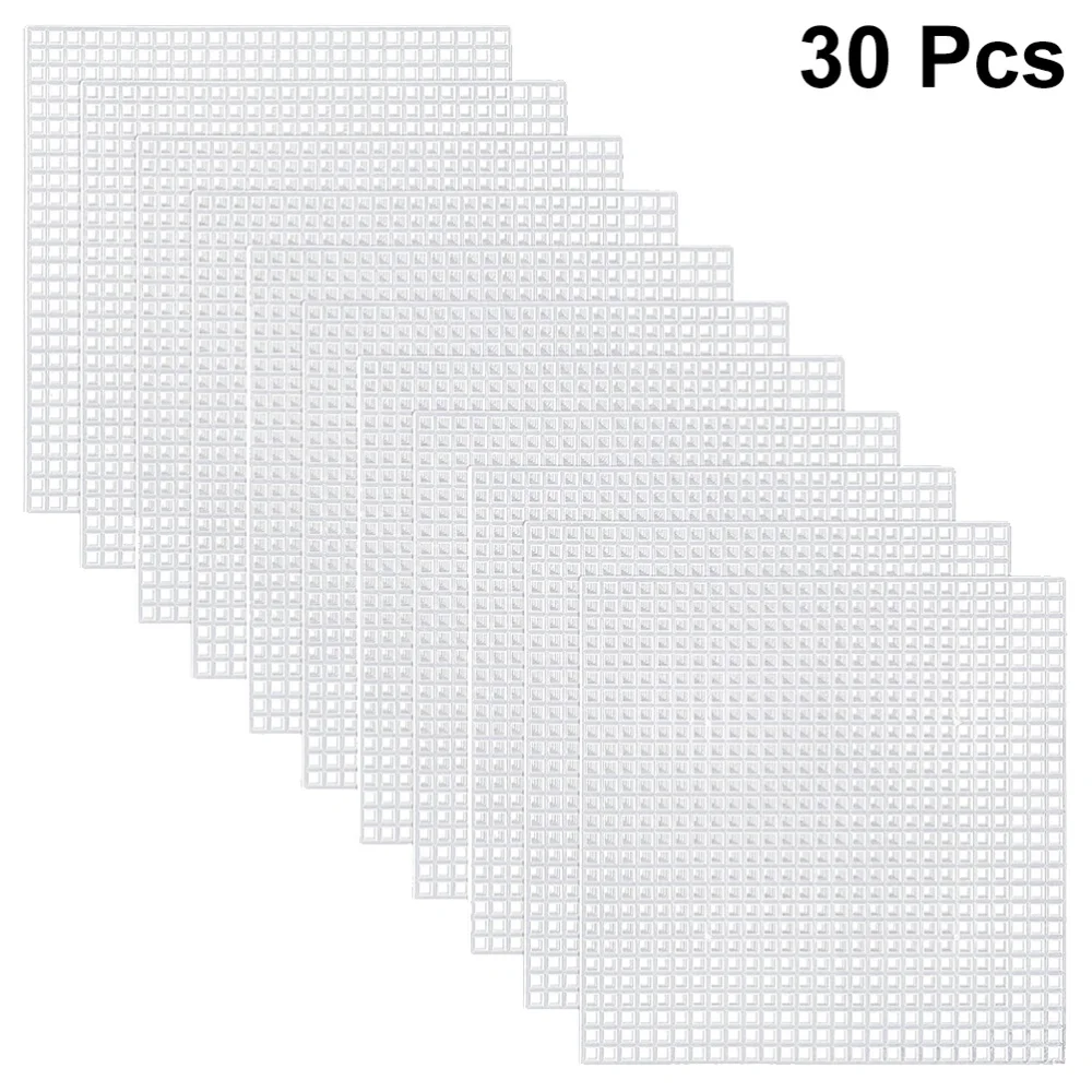 30 Pcs 8x8cm Square Mesh Plastic Canvas Sheets Cross Stitch Sewing Plastic Canvas Sheets for Embroidery Acrylic Yarn Crafting