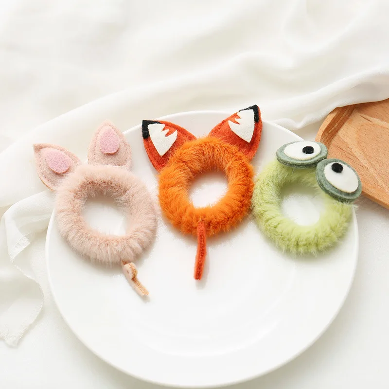 

New Fashion Elastic Hair Bands Winter Plush Hair Loop For Woman Cute Cartoon Animal Ear Hair Ropes Hair Accessories