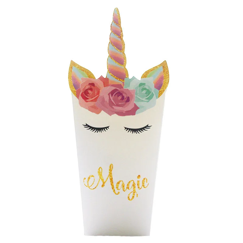 Единорог вечерние Бумага попкорн коробка Подарочная конфеты пакеты для печенья