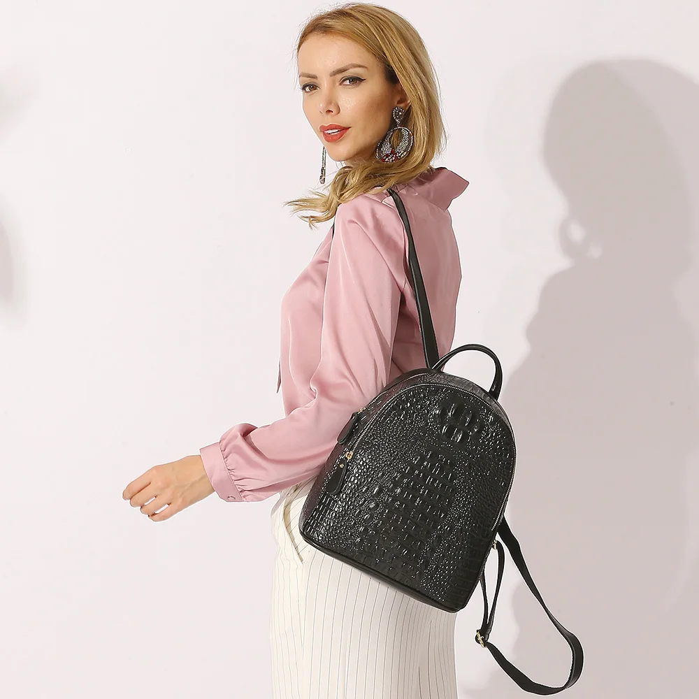 Рюкзак Zency женский из 100% натуральной кожи с крокодиловым узором ранец черного