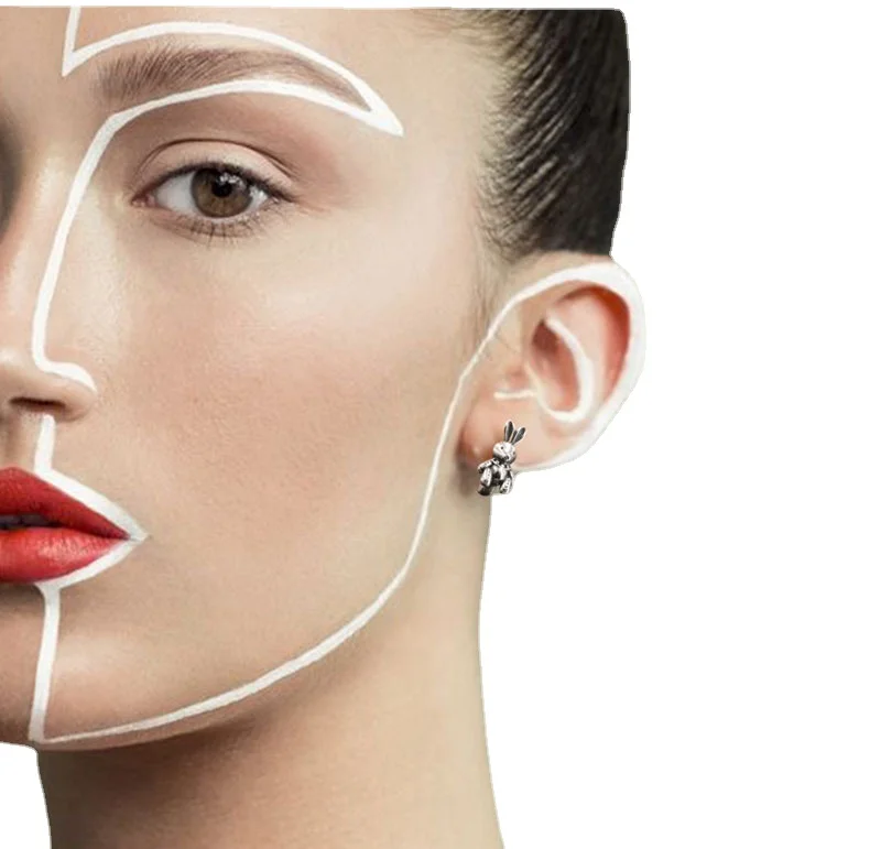 Серебряные ретро серьги в виде кролика для мужчин и женщин подходящие ко всему