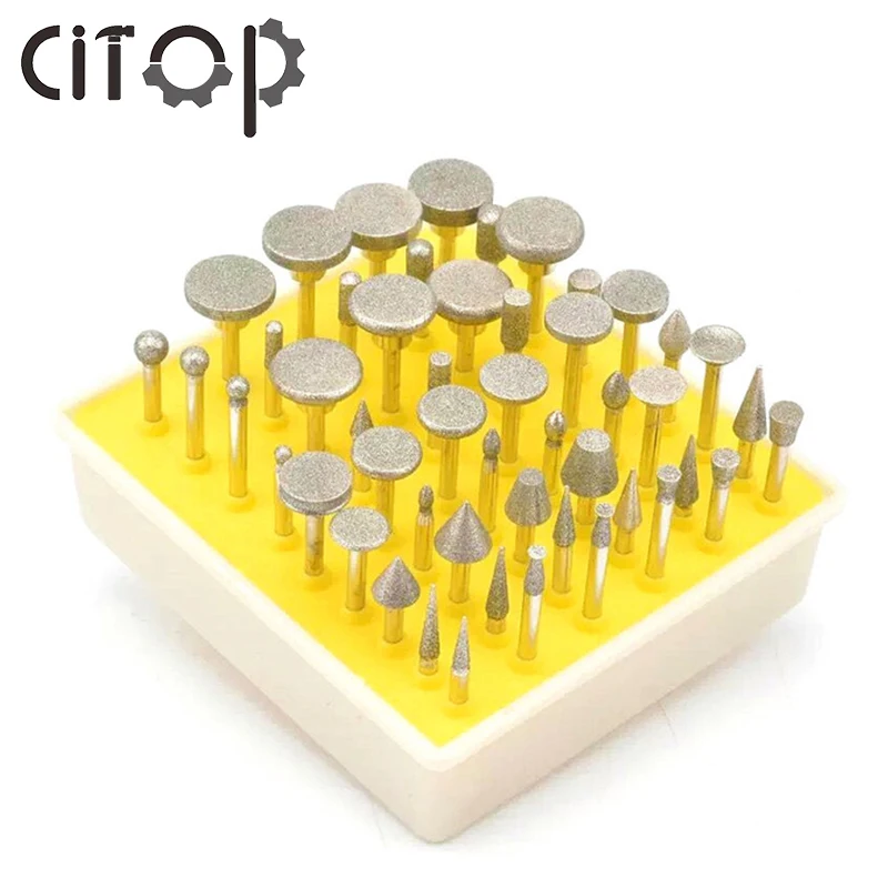 

Citop 50Pcs/Set 3.17mm Shank Diamond Mounted Point Grinding Head Stone Jade Burring Carving Polishing Hollowing Engraving Tools