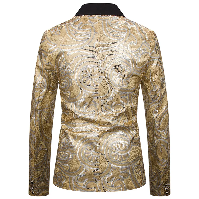 Luxury Glitter Blazer Men Fashion Golden Silver Sequin Single Button Blazer Hombre Nightclub Stage Slim Fit Mens Christmas Suit