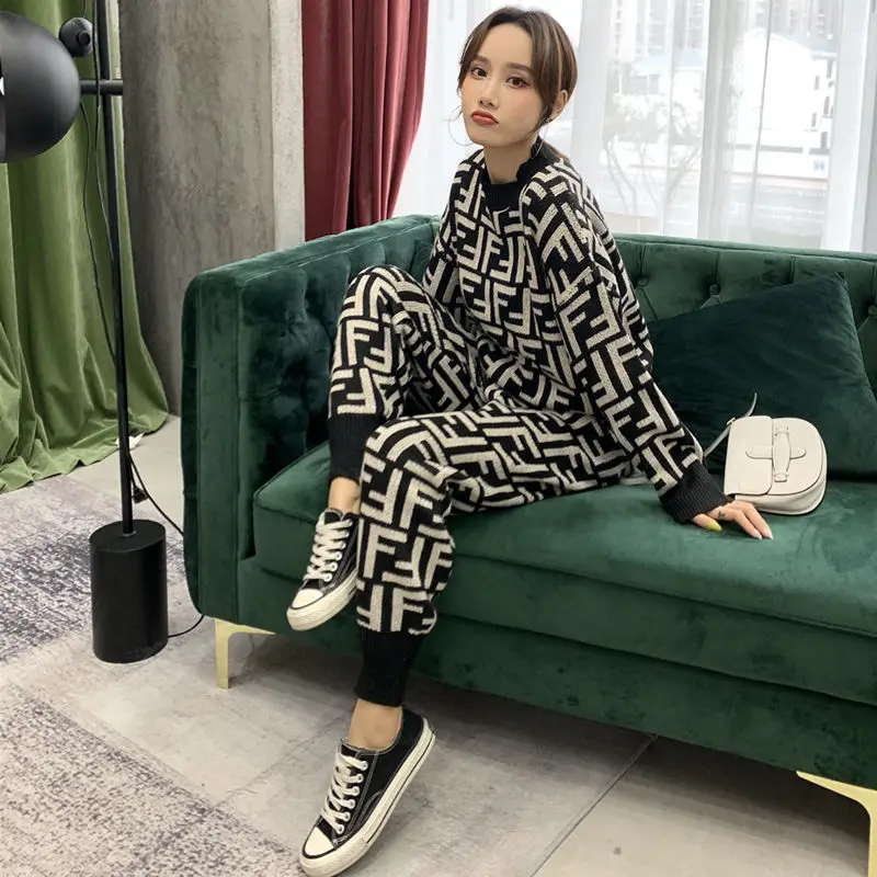 

Women's suit new style foreign style two piece set spring and autumn fashion knitwear Leggings trendy women's sweater