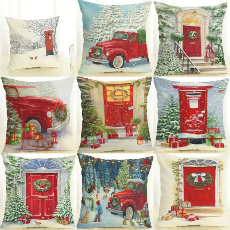 

18" Cotton Linen Car Cushion Case Christmas Sofa Pillow Décor Cover Home