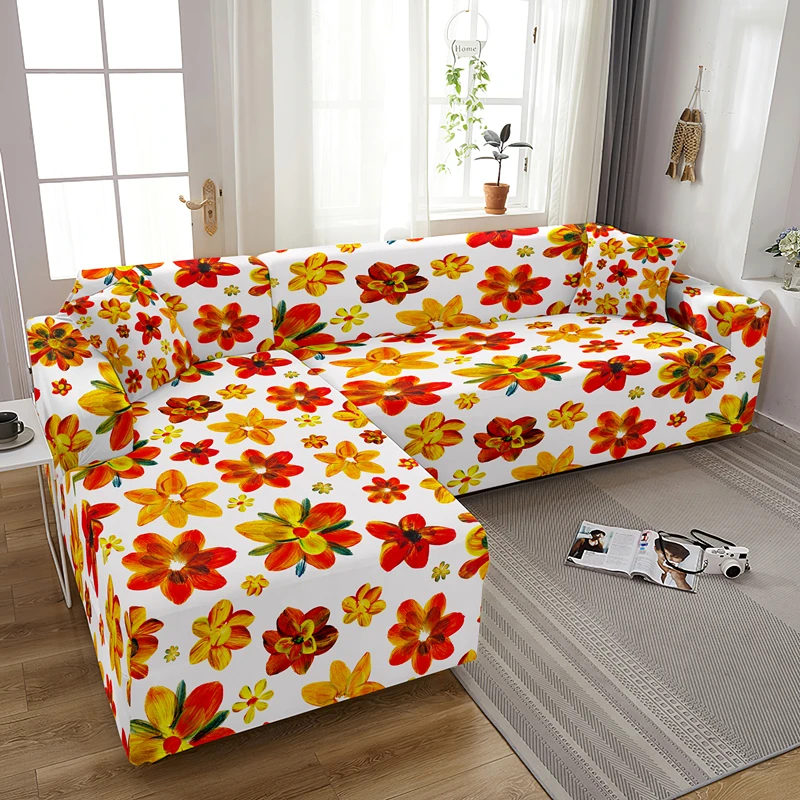 Oil Painting Flowers L Shape Elastic Sofa Cover For Living Room Stretch Corner Combination Couch Covers Universal Slipcovers | Дом и сад