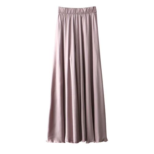 Light brown Повседневные Сатиновые расклешенные Макси широкие брюки для женщин с высокой талией однотонные тонкие свободные шифоновые брюки летняя юбка брюки размера плюс - Цвет: Light brown