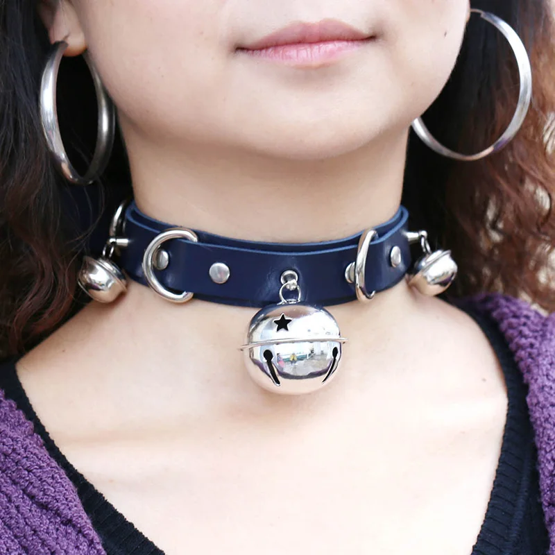 

Hot New Women Leather Choker Necklace Sexy Bell Collar Bondage Punk Jewelry Gift