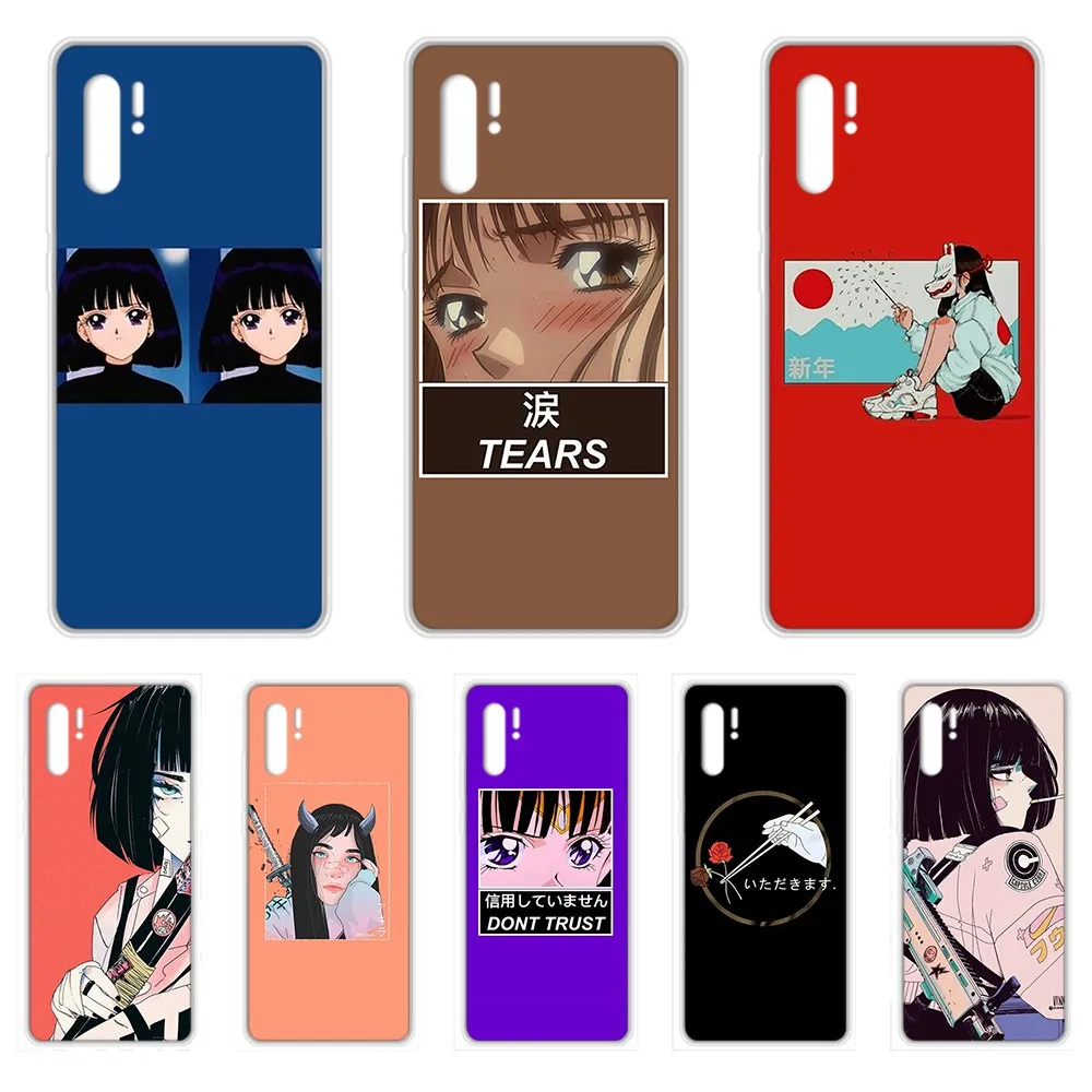 Sad Anime Japan Vaporwave coque Прозрачный чехол для телефона HUAWEI 5t p 8 9 10 20 30 40 P pro Smart 2017 2019 Z lite |