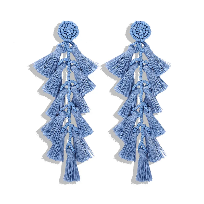 22 Dvacaman Boho ручной работы кисточкой серьги бахрома для женщин этнические длинные висячие серьги ротанга деревянный цветок массивные ювелирные изделия - Окраска металла: 22