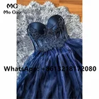 Настоящее 2021 темно-синие вечерние платья, длинное платье для выпускного вечера, платье с аппликацией из бисера, вечернее женское платье из тюля для вечеринки