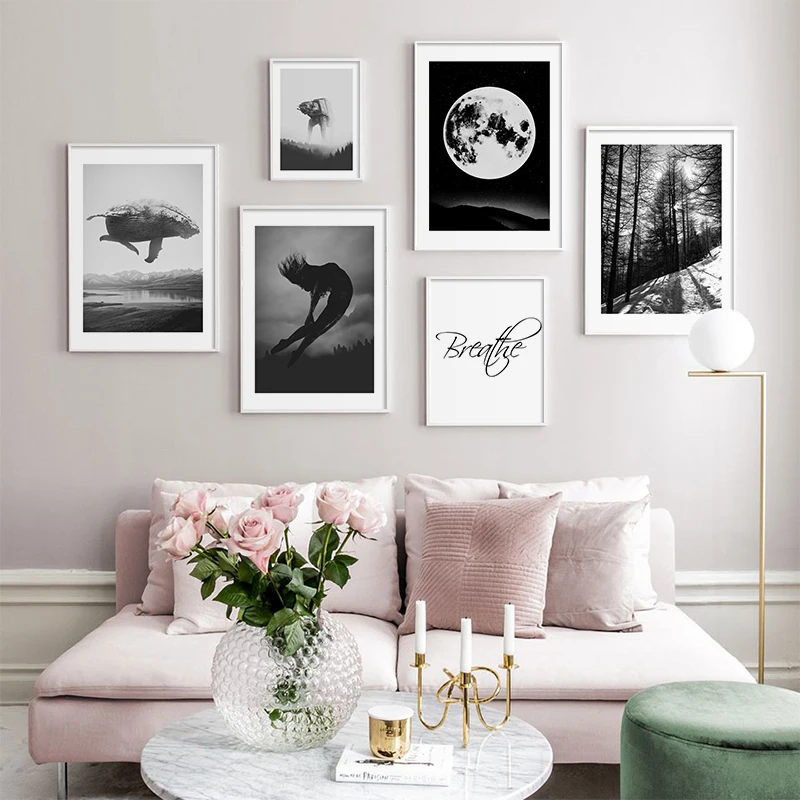 

Nordic Style Prints Wall Art Black And White Forest Poster Minimalist Painting Canvas Modular Landscape Pictures Home Decor