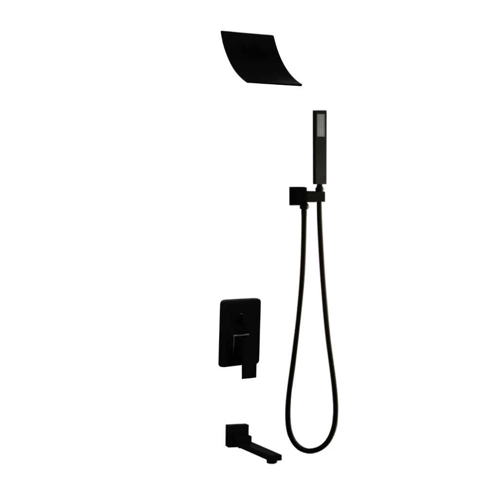 

SKOWLL Shower Faucet System Waterfall Shower Faucet Set with Handheld Shower Mixer Tap Wall Mounted Black Concealed SK-7635
