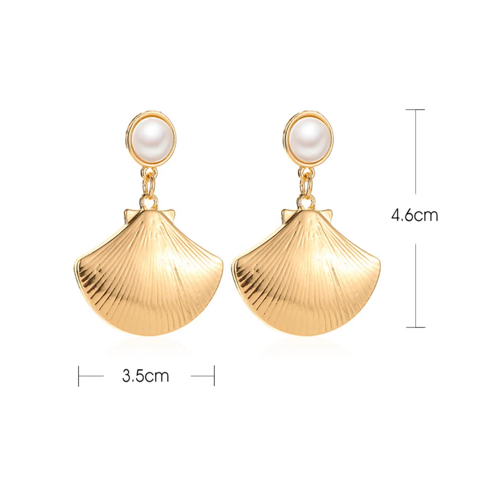 Bohemia Big Shell Drop Earrings For Women Personality Trendy Pearl Gold Dangle Fashion Jewelry Gifts Wholesale | Украшения и