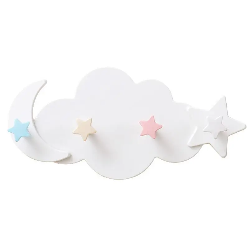 

Wall Mounted Key Clothes Holder Creative Star Moon Cloud Shape Nail Free 4 Hooks Moisture Proof Multi Functional Hooks Hanger