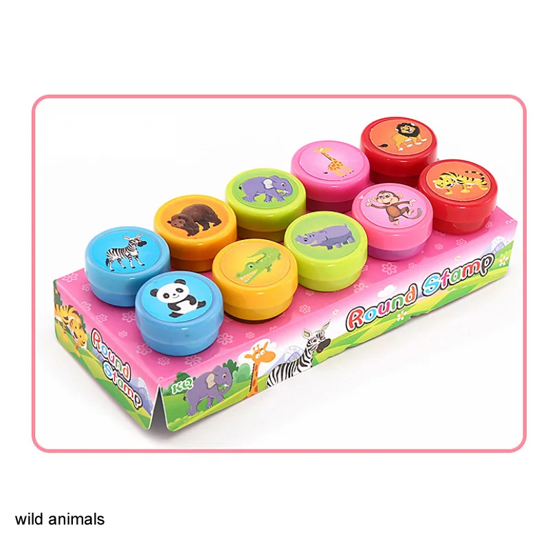 wild animals Круглый Многоцветный Забавный Красный 1 Декор игрушка ребенок резиновая награда альбом фото милый штамп панда коробка DIY скрапбук Мультяшные печати 10 шт - Цвет: wild animals