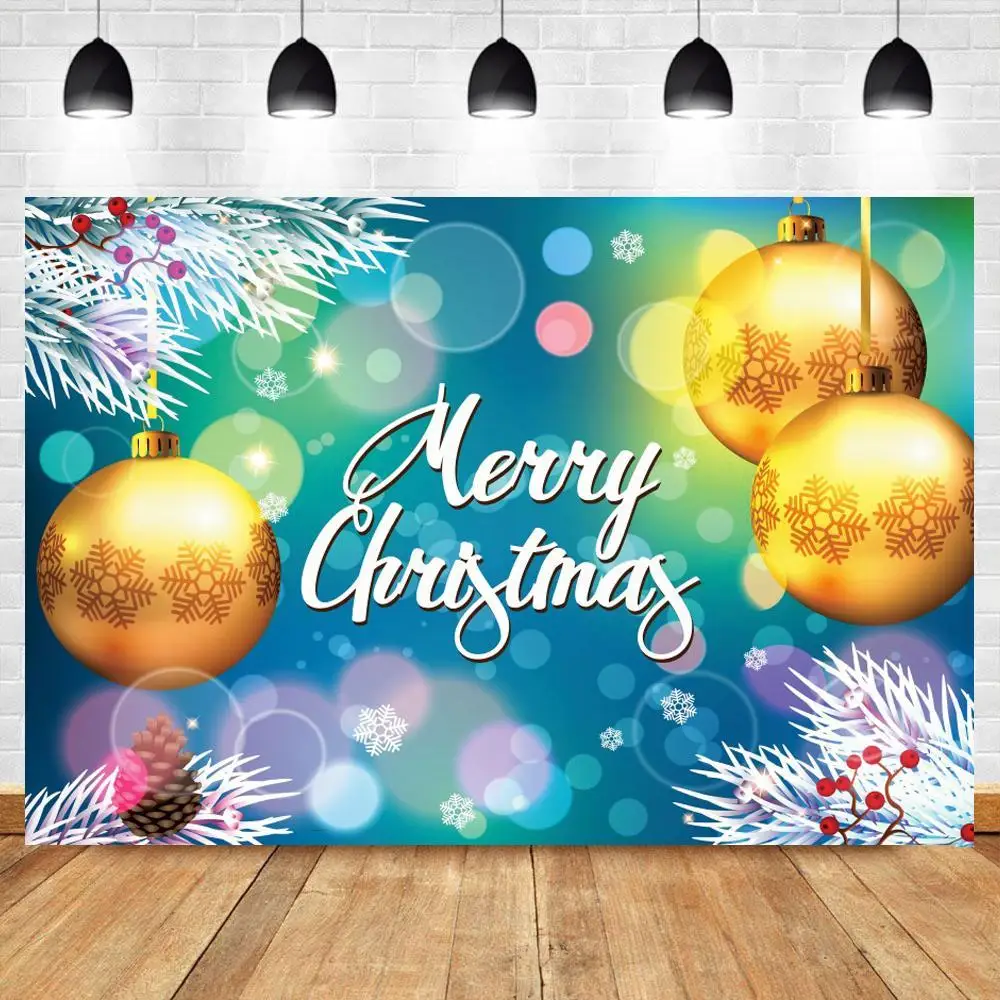

Big Golden Balls Light Rainbow Polka Dots Photo Background Snowflake Merry Christmas Banner Photography Backdrops