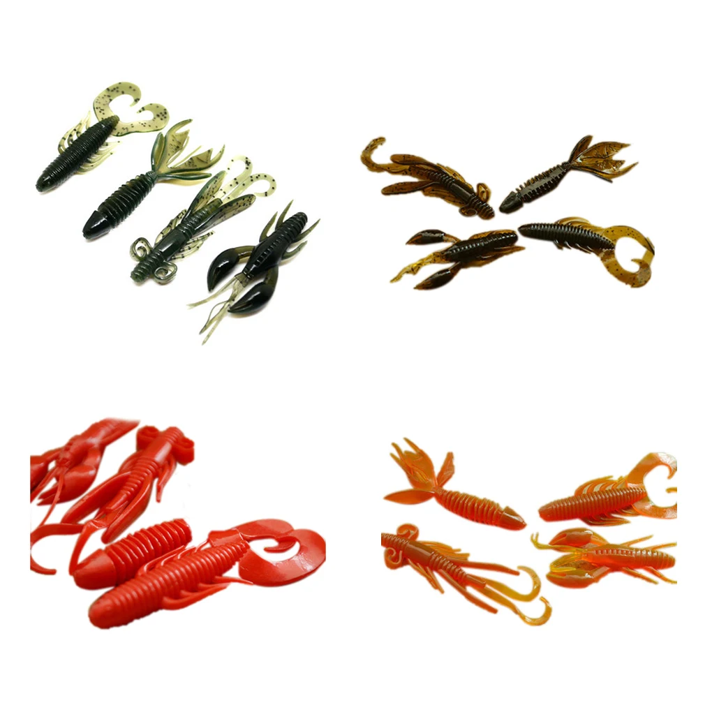 elenxs 4pcs Soft Fish Bionic Baits Silicone Maggot Shrimp Fish Baits Lures 4 Colors
