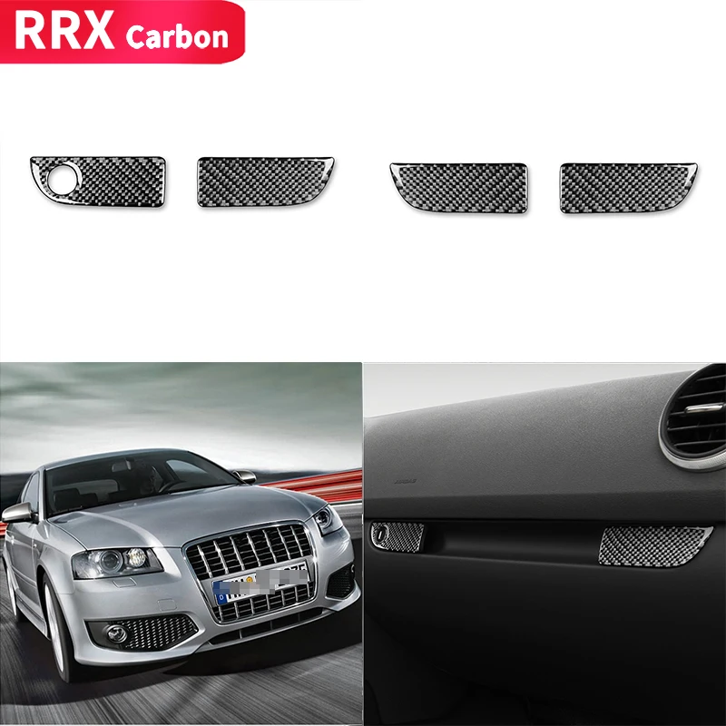 

RRX Car Glove Box Buttons Panel Trim Toolbox Handle Cover Real Carbon Fiber Sticker Car Accessories For Audi A3 S3 8P 2006 2007