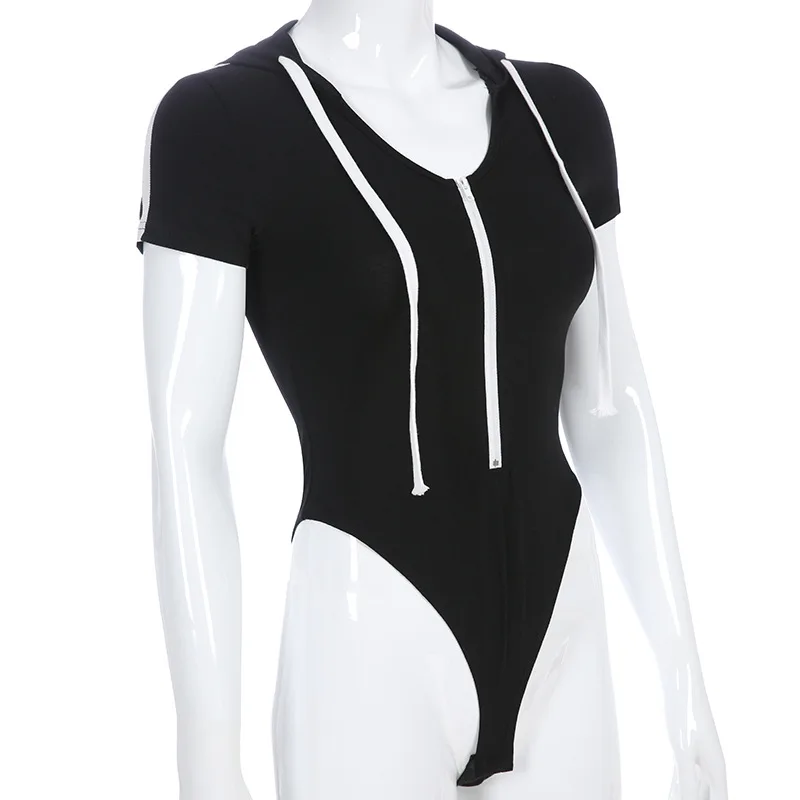 Сексуальный комбинезон на молнии с воротником стойкой женский облегающий боди