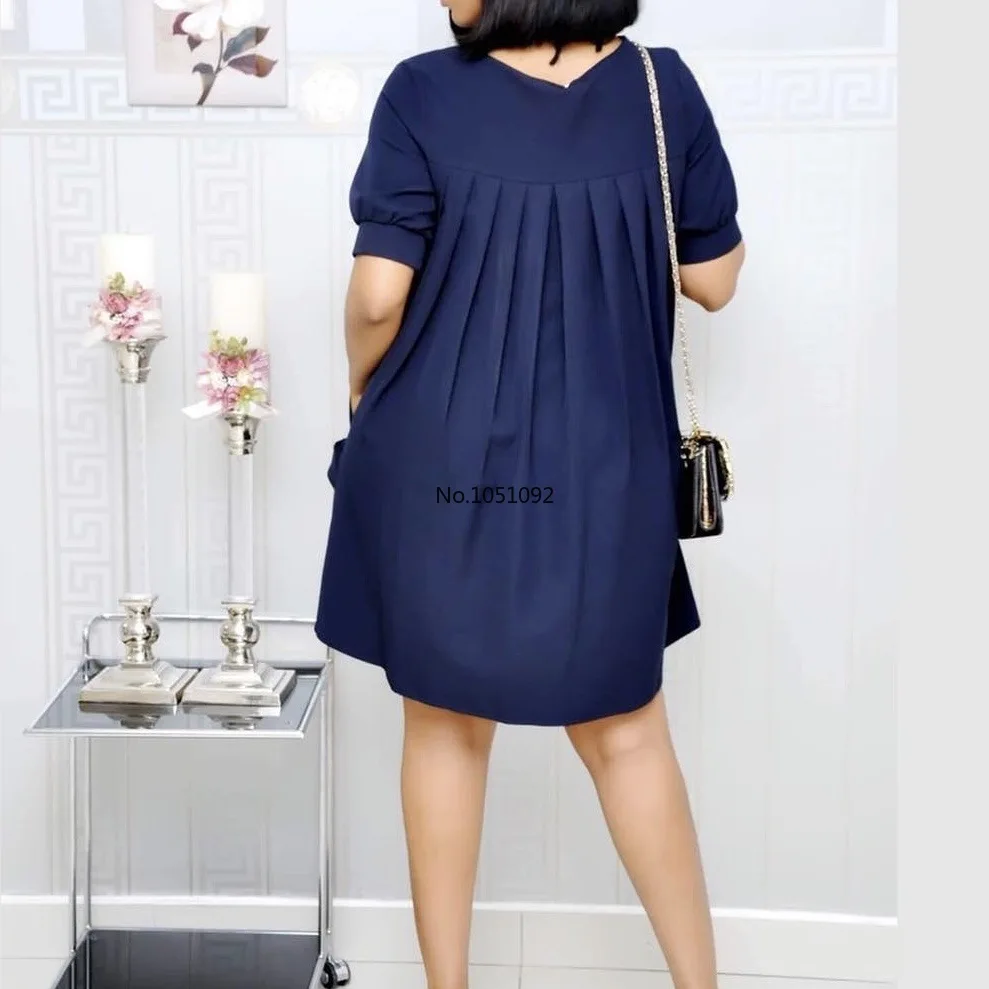 Женское мини Свободное платье с короткими рукавами и круглым вырезом бантиком