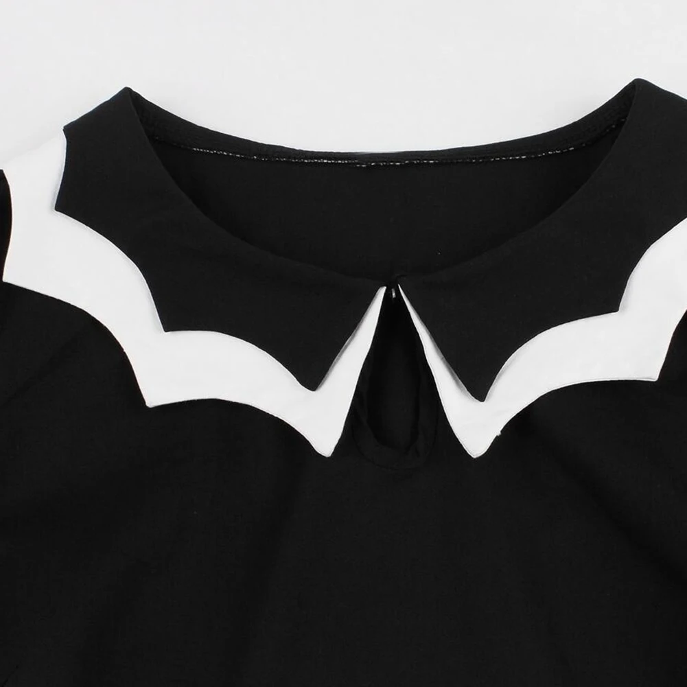 Панк Женщины Хэллоуин Летучая мышь вышивка короткий рукав полые рюшами воротник