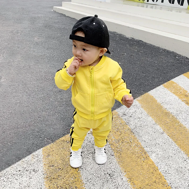 Autumn Baby Boy Girl Long Sleeve Stripe Print Sweatshirt Coat+Pants Costume Set | Детская одежда и обувь