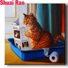 Алмазная живопись кот на унитазе, картина 5D сделай сам с полными квадратнымикруглыми стразами, мозаика для вышивки, милый питомец