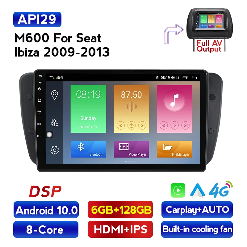 

Автомобильный мультимедийный DVD-плеер, 8 ядер, IPS экран, 4G LTE, Android 10,0, для Seat Ibiza 6j 2009-2013 с DSP, RDS, GPS, встроенный, Carplay, BT