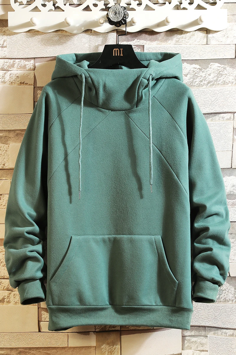 

Quality Men's Solid Color Hoodie Hip Hop Streetwear High Neck Pullover Sweatshirts Hoodies Male 3 Color Size M-5XL