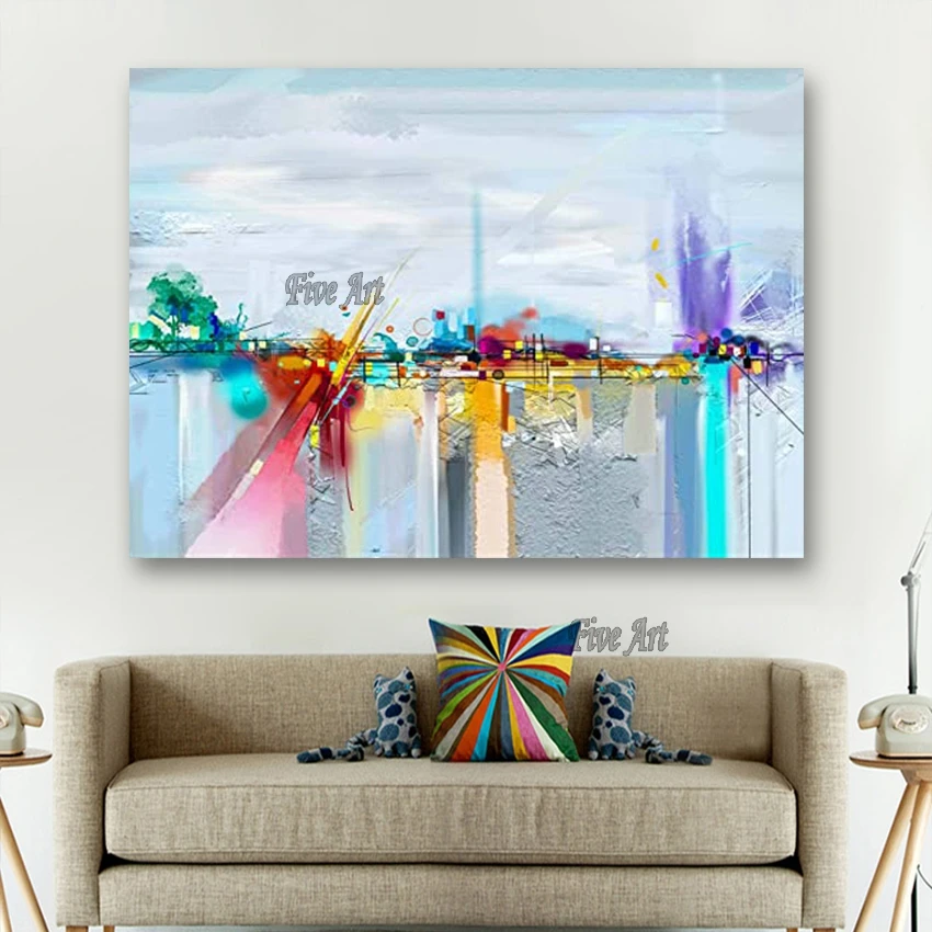 

100% Hand-painted Free Shipping Oil Painting Modern Abstract Colorful Oil Painting Simple Canvas Wall Art For Hotel Wall Decor
