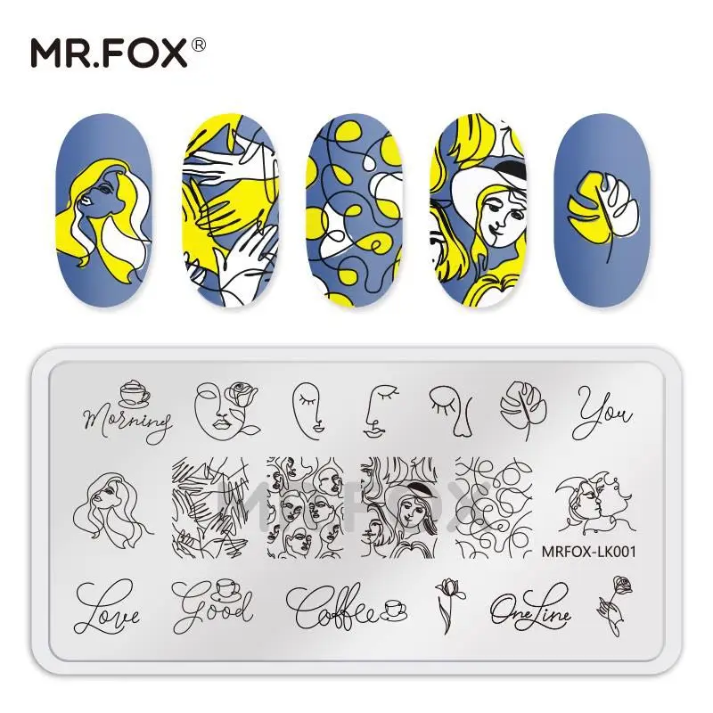 MRFOX шаблон, рисунок с котом для овала лица дизайн ногтей пластины для стемпинга-образ Маникюр художник набор для ногтей