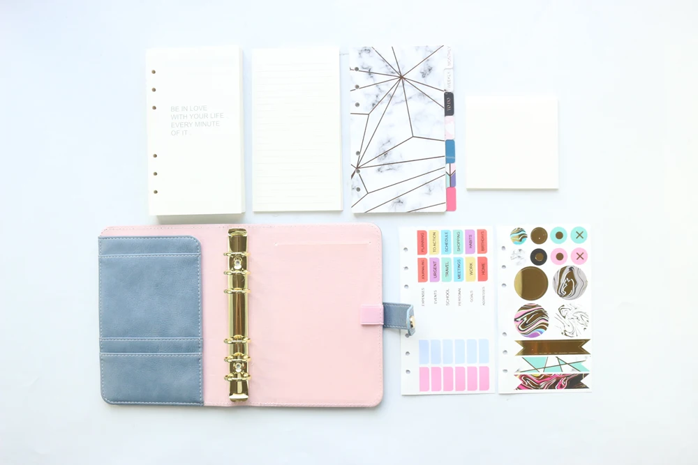 Domikee cute leather hardcover 6 rings binder planner agenda organizer office school refillable spiral notebooks stationery A5A6