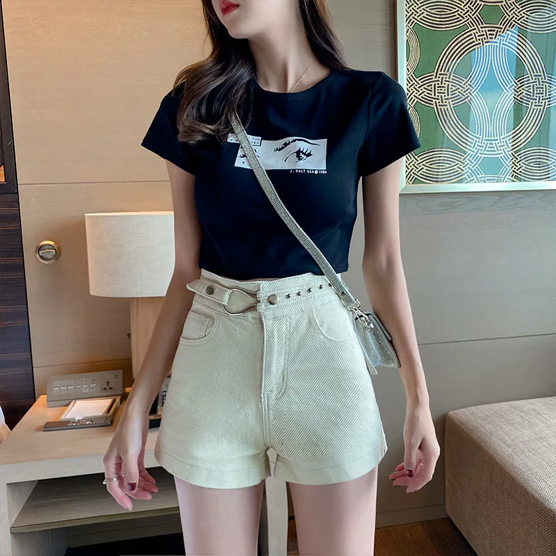 

Шорты женские джинсовые Стрейчевые с завышенной талией, тонкие свободные уличные штаны из тонкого материала, одежда для женщин, Y2k, на лето