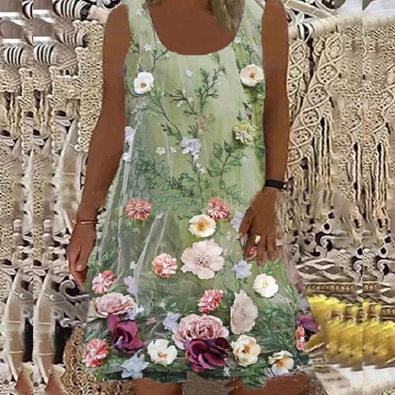 Женское винтажное платье-майка без рукавов с круглым вырезом | Женская одежда