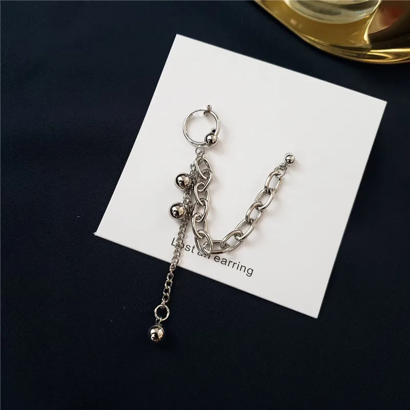 1 ШТ. Панк Круглый Бисер Длинные Кисточки Пирсинг Серьги Стержня Уха Клип Женщины